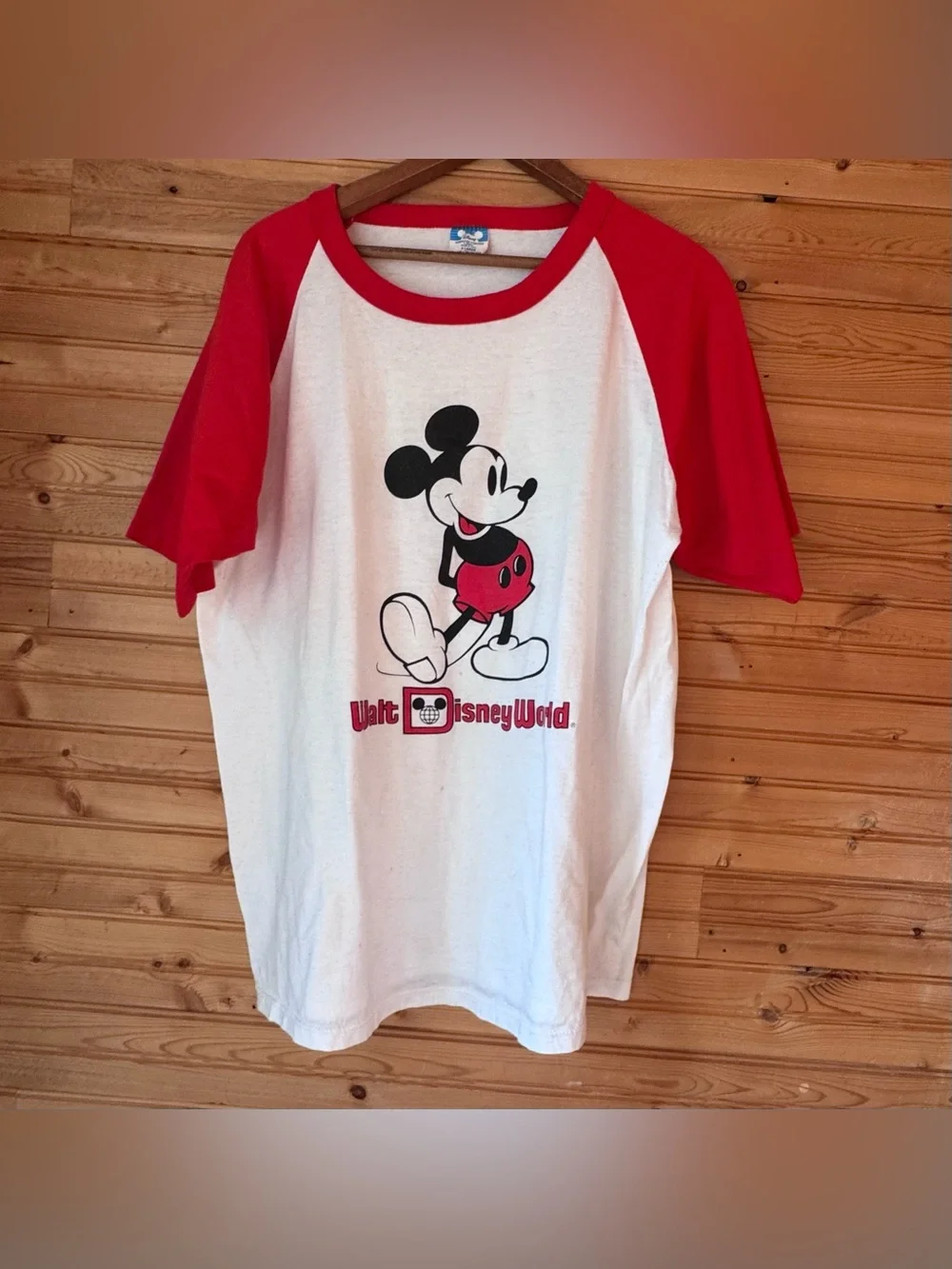 VTG 80s Disney Character Fashions Mickey Mouse Disney World Tee XL Red Sleeves